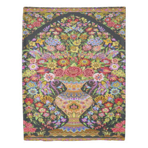 Vintage Persian Turkish Floral Flowers Mid Century Duvet Cover