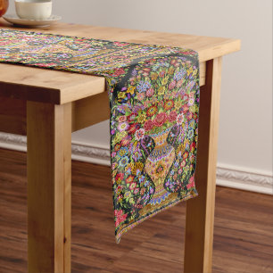 Vintage Persian Turkish Floral Flowers Mid Century Long Table Runner