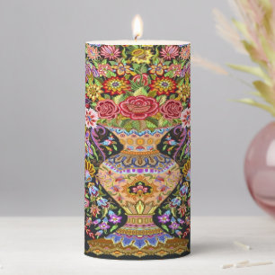 Vintage Persian Turkish Floral Flowers Mid Century Pillar Candle