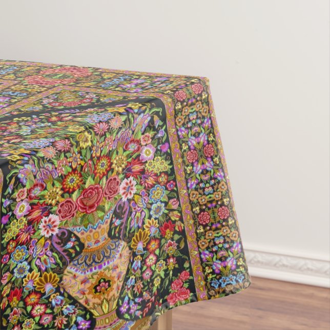 Vintage Persian Turkish Floral Flowers Mid Century Tablecloth (In Situ)