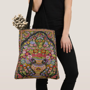 Vintage Persian Turkish Floral Flowers Mid Century Tote Bag