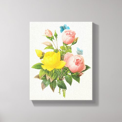 Vintage Persian Yellow Rose Tea Roses by Redoute Canvas Print