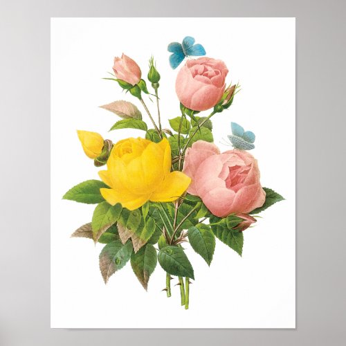Vintage Persian Yellow Rose Tea Roses by Redoute Poster