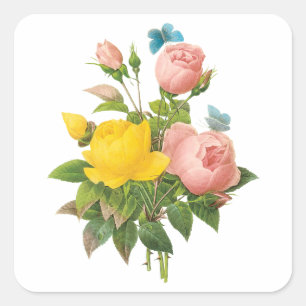 Vintage Persian Yellow Rose Tea Roses by Redoute Square Sticker