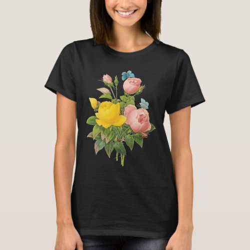 Vintage Persian Yellow Rose Tea Roses by Redoute T_Shirt