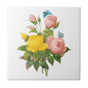Vintage Persian Yellow Rose Tea Roses by Redoute Tile