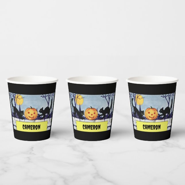 Vintage Personalizable Cats Pumpkin Halloween Paper Cups (Multi)
