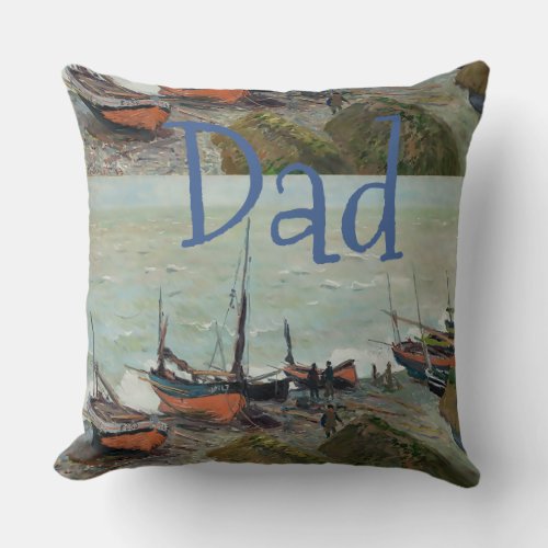 Vintage Personalize  Monet Fishing Boats Throw Pillow