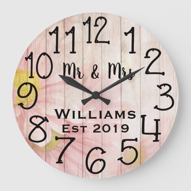 Vintage Personalized Antique Rose Wood Custom Large Clock (Front)