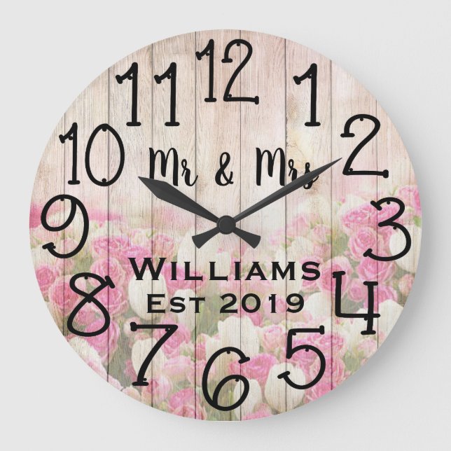 Vintage Personalized Antique Rose Wood Custom Large Clock (Front)