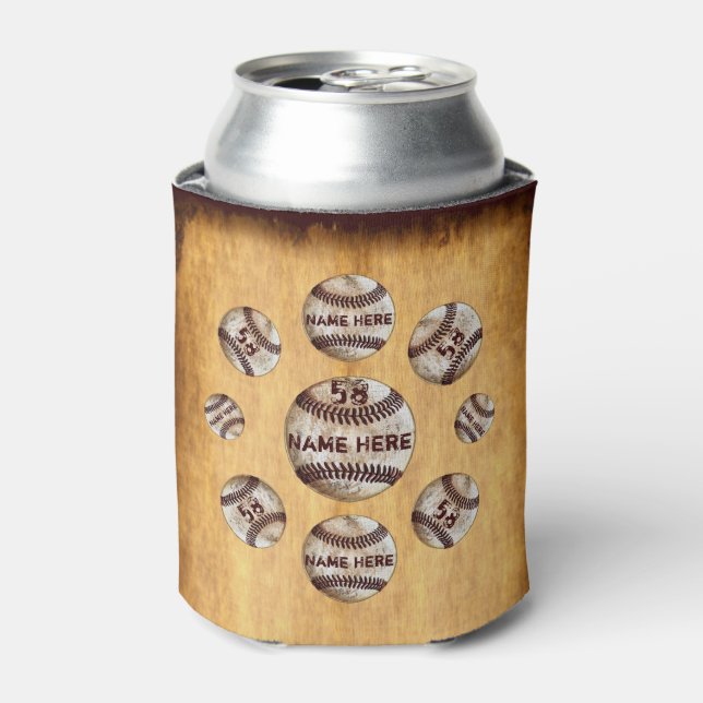 Vintage Personalized Baseball Team Gifts, Baseball Can Cooler (Can Front)
