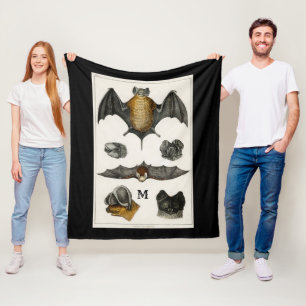 Vintage Personalized Bats Illustration Halloween Fleece Blanket