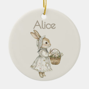 Vintage Personalized Easter Bunny Basket Name Tag Ceramic Ornament
