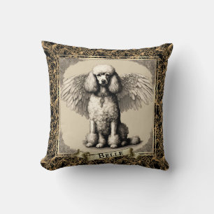 Vintage Personalized French Poodle Angel Throw Pillow