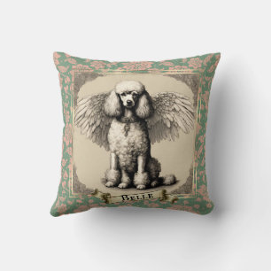 Vintage Personalized French Poodle Angel Throw Pillow