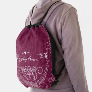 Vintage Personalized Garland Heart Distressed Drawstring Bag
