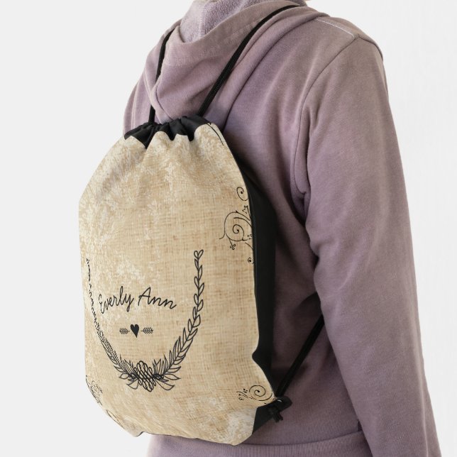 Vintage Personalized Garland Heart Distressed Drawstring Bag (Insitu)