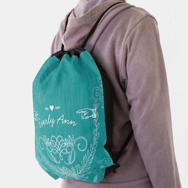 Vintage Personalized Garland Heart Distressed Drawstring Bag (Insitu)
