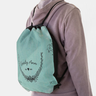Vintage Personalized Garland Heart Distressed Drawstring Bag