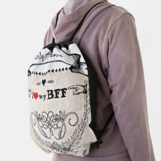 Vintage Personalized Garland I Heart My BFF Drawstring Bag