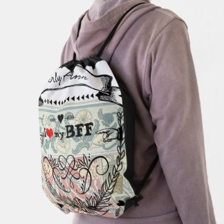 Vintage Personalized Garland I Heart My BFF Drawstring Bag
