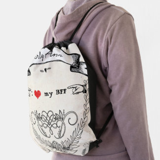 Vintage Personalized Garland I Heart My BFF Drawstring Bag