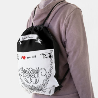 Vintage Personalized Garland I Heart My BFF Drawstring Bag