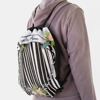 Vintage Personalized Garland Pink Retro Zebra Drawstring Bag