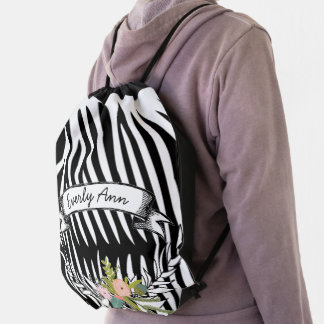Vintage Personalized Garland Pink Retro Zebra Drawstring Bag
