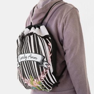 Vintage Personalized Garland Pink Retro Zebra Drawstring Bag