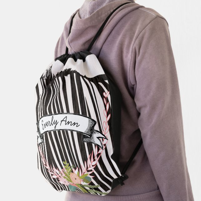 Vintage Personalized Garland Pink Retro Zebra Drawstring Bag (Insitu)