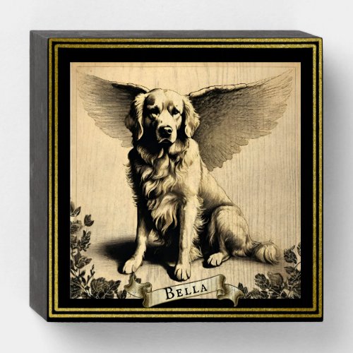 Vintage Personalized Golden Retriever Angel  Wooden Box Sign