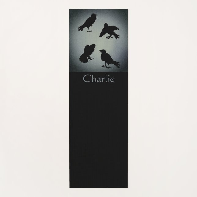 Vintage Personalized Gothic Creepy Ravens Yoga Mat (Front)