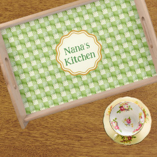 Vintage Personalized Green Yellow Ecru Patchwork Serving Tray