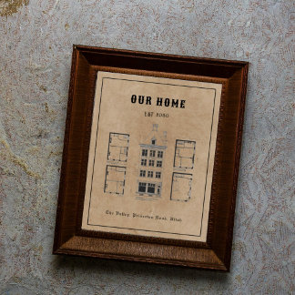 Vintage Personalized House Plan Blueprint Art Poster