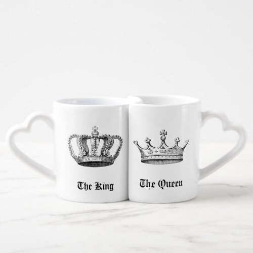 Vintage Personalized King and Queen Crowns Coffee Mug Set