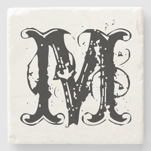 Vintage personalized monogram letter stone coaster (Front)