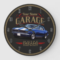 Vintage Personalized Muscle Car Garage Large Clock