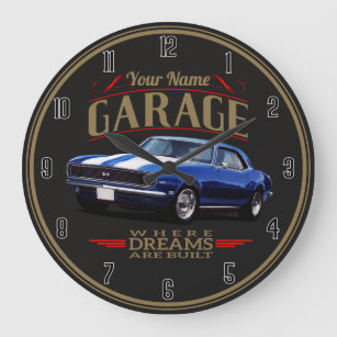 Vintage Personalized Muscle Car Garage Large Clock