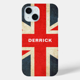 Vintage Personalized Name Bold Typography UK Flag iPhone 15 Case