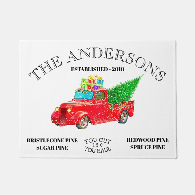 Vintage Personalized Name Farmhouse Christmas Doormat (Front)