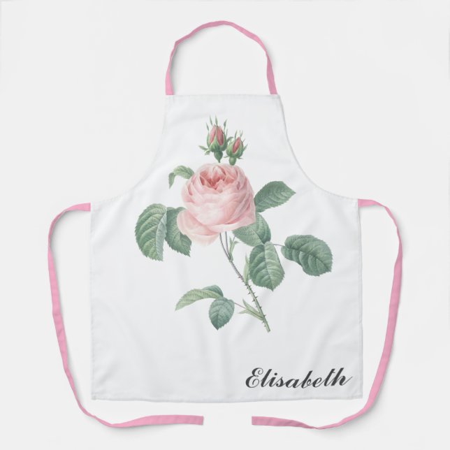 Vintage Personalized Pink Rose Illustration  Apron (Front)