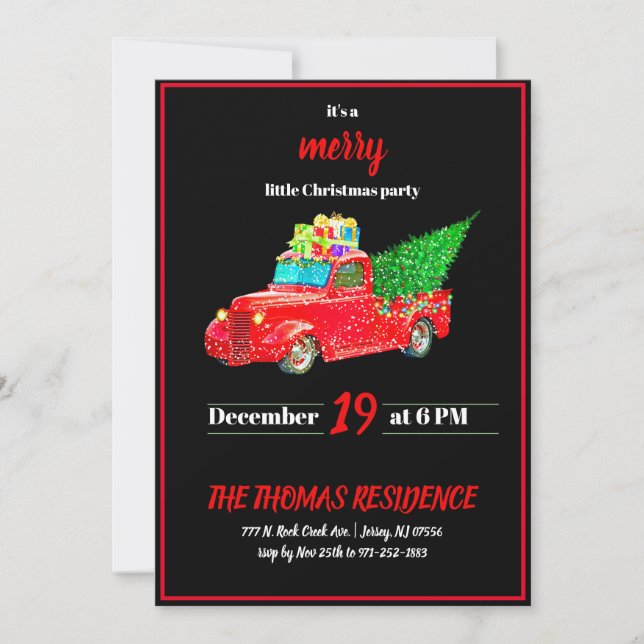 Vintage Personalized Red Truck Christmas Invitation (Front)