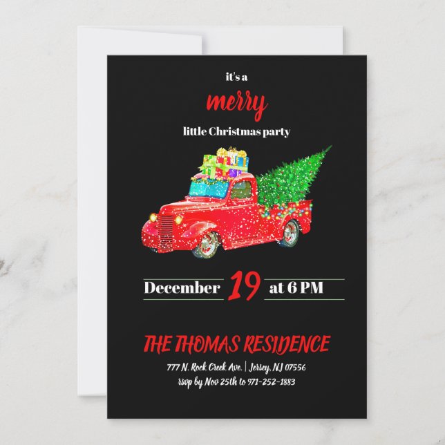 Vintage Personalized Red Truck Christmas Invitation (Front)