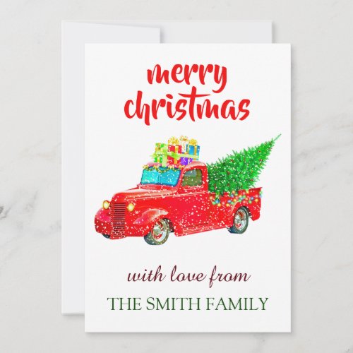 Vintage Personalized Red Truck Christmas Thank You Card