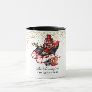 Vintage Personalized Red Vintage Sleigh Christmas Mug
