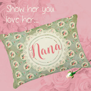 Vintage Personalized Rose Doily Green Damask Accent Pillow