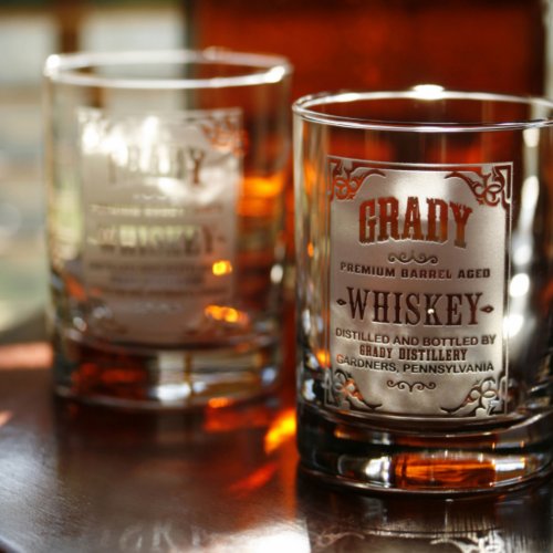 Vintage Personalized Whiskey Label Rocks Glass