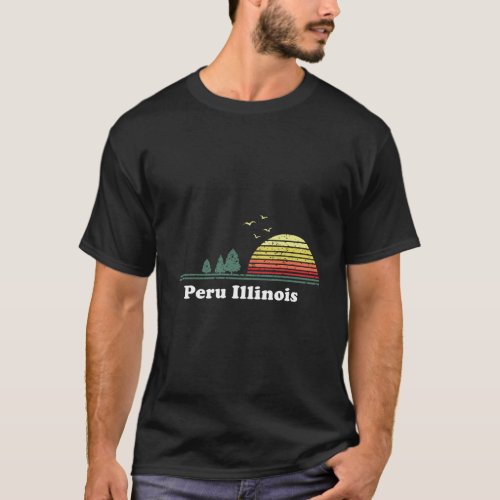 Vintage Peru Illinois Sunset Souvenir Print T_Shirt