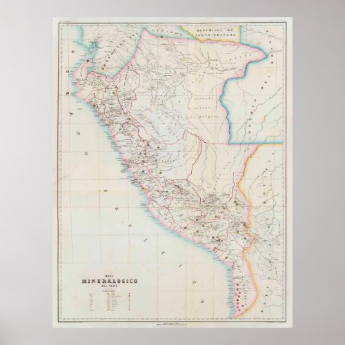 Vintage Peru Minerals  Natural Resources Map Poster